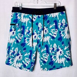 J.Crew Mens 32 Long Board Short Blue White Tie Dye Burst‎ Swim Trunks 9 Inseam
